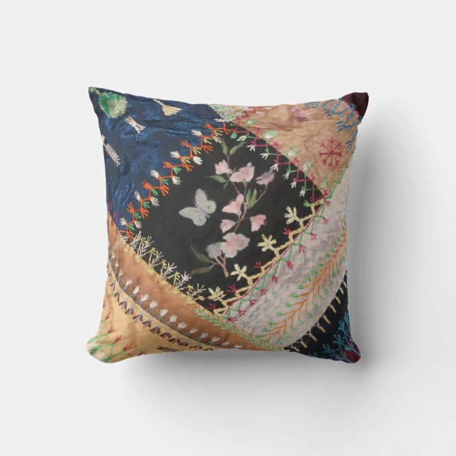 Antique, Victorian Era, Crazy Quilt Square Kudde (Framsida)