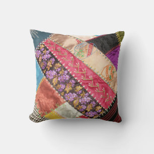 Antique, Victorian Era, Crazy Quilt Square Kudde