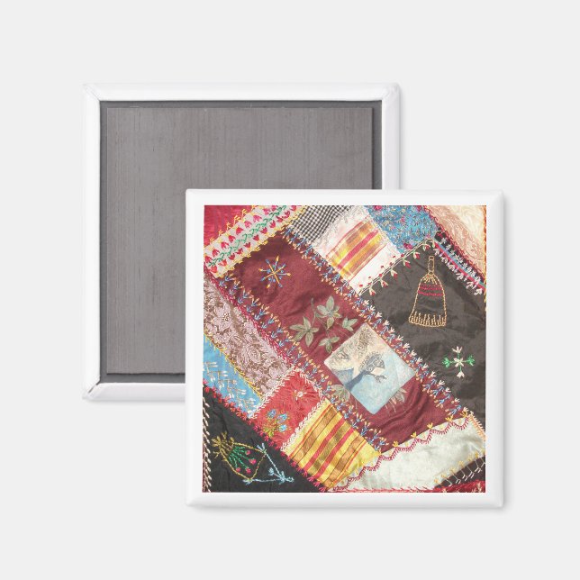 Antique, Victorian Era Crazy Quilt Square Magnet (Front/Back)