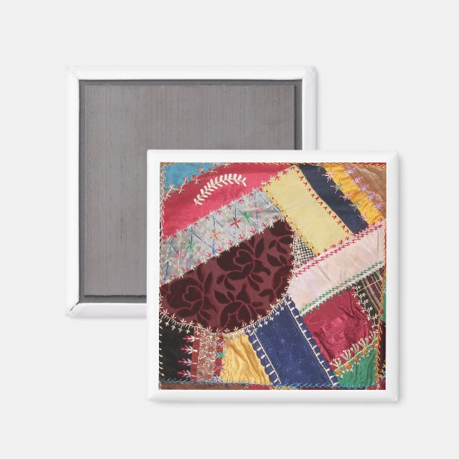 Antique, Victorian Era Crazy Quilt Square Magnet (Front/Back)
