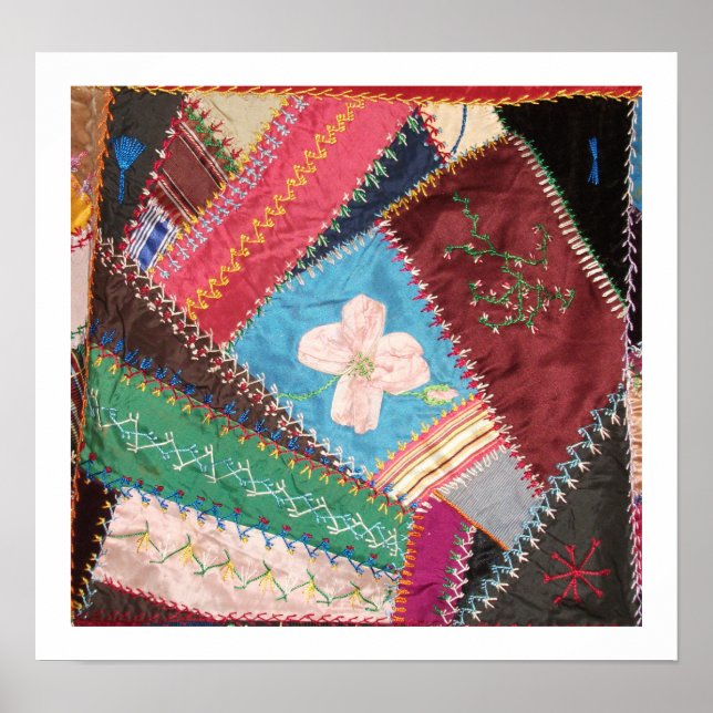 Antique Victorian Era Crazy Quilt Square Poster (Framsidan)