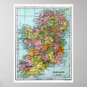 Antique Victorian Era Karta i Irland Poster