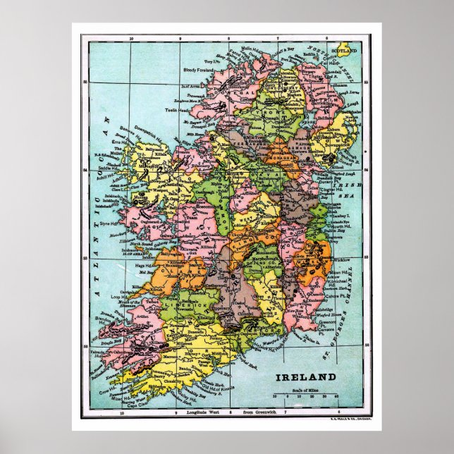 Antique Victorian Era Karta i Irland Poster (Framsidan)