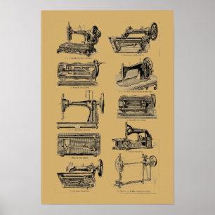 Antique Victorian Era Sewing Maskin Illustrations Poster