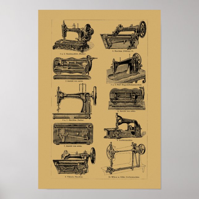 Antique Victorian Era Sewing Maskin Illustrations Poster (Framsidan)