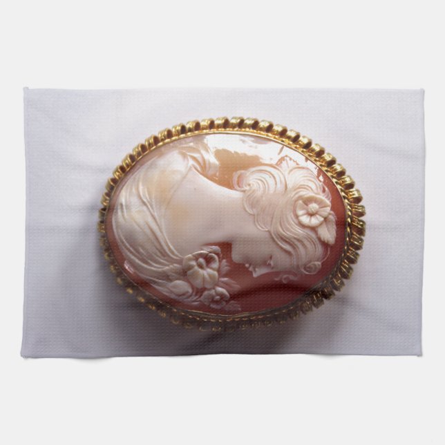 Antique victorian ivory cameo silhouette kökshandduk (Horisontell)