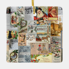 Antique Victorian jul Ephemera Collage Art Julgransprydnad Keramik