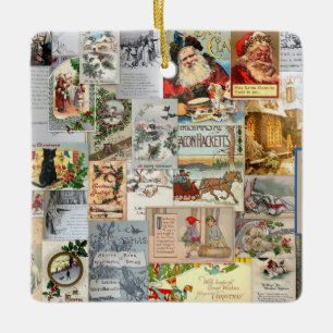 Antique Victorian jul Ephemera Collage Art Julgransprydnad Keramik