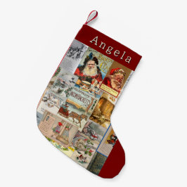 Antique Victorian jul Ephemera Collage Art Liten Julstrumpa