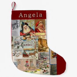 Antique Victorian jul Ephemera Collage Art Liten Julstrumpa