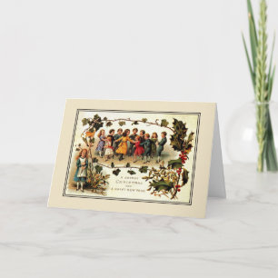Antique Victorian-julbarn runt dans Helgkort