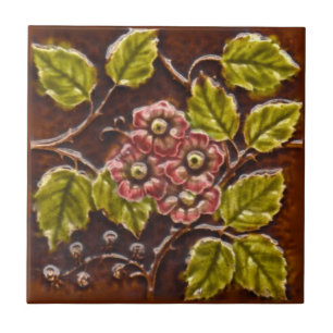Antique Victorian Majolica Blommigt Tile Repro Kakelplatta