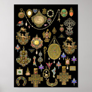 Antique Victorian, nouveau och deco Jewelry art. Poster