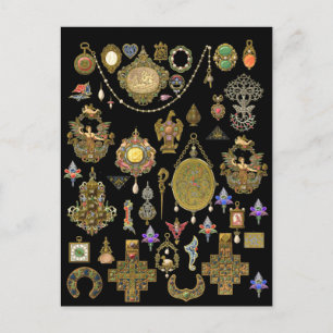 Antique Victorian, nouveau och deco Jewelry art. Vykort
