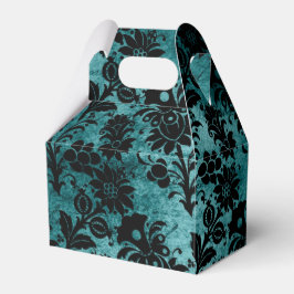 Antique Victorian Teal and Black Damask Presentaskar