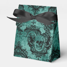 Antique Victorian Teal and Black Skull Mönster Presentaskar
