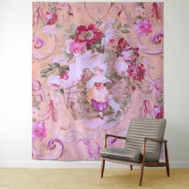 Antique Victorian Toile Rococo Stil Blommigt Rosa