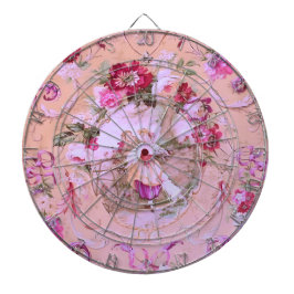 Antique Victorian Toile Rococo Stil Blommigt Rosa Darttavla
