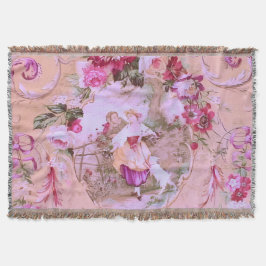Antique Victorian Toile Rococo Stil Blommigt Rosa Filt