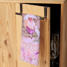 Antique Victorian Toile Rococo Stil Blommigt Rosa Kökshandduk