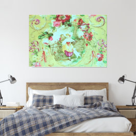 Antique Victorian Toile Rococo Stil Sage Grönt Canvastryck