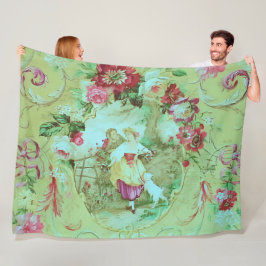 Antique Victorian Toile Rococo Stil Sage Grönt Fleecefilt