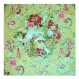 Antique Victorian Toile Rococo Stil Sage Grönt Fototryck