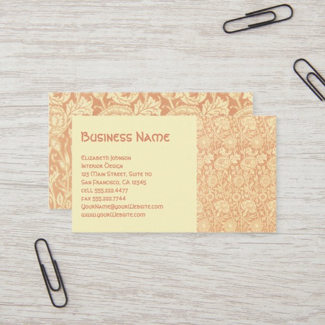 Antique Victorian William Morris Carnations Ro Visitkort (Fram/Back In Situ)