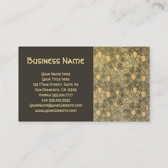 Antique Victorian William Morris Grape Vine Lövs Visitkort (Framsida)