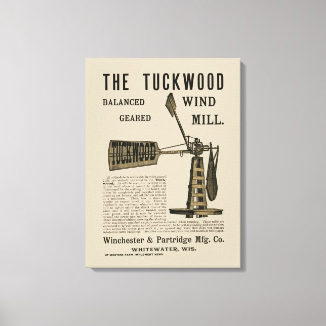 Antique Vind Mill Tuckwood Whitewater Wis 1889 Canvastryck (Framsida)