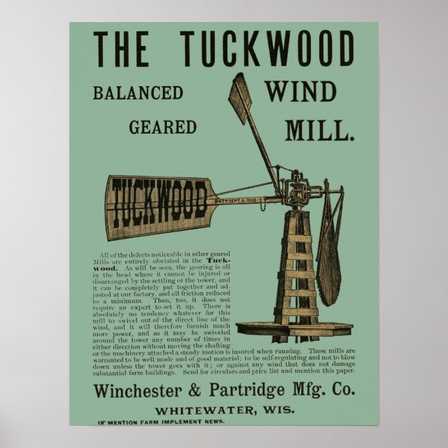 Antique Vind Mill Tuckwood Whitewater Wis 1889 Poster (Framsidan)