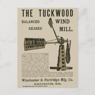 Antique Vind Mill Tuckwood Whitewater Wis 1889 Vykort