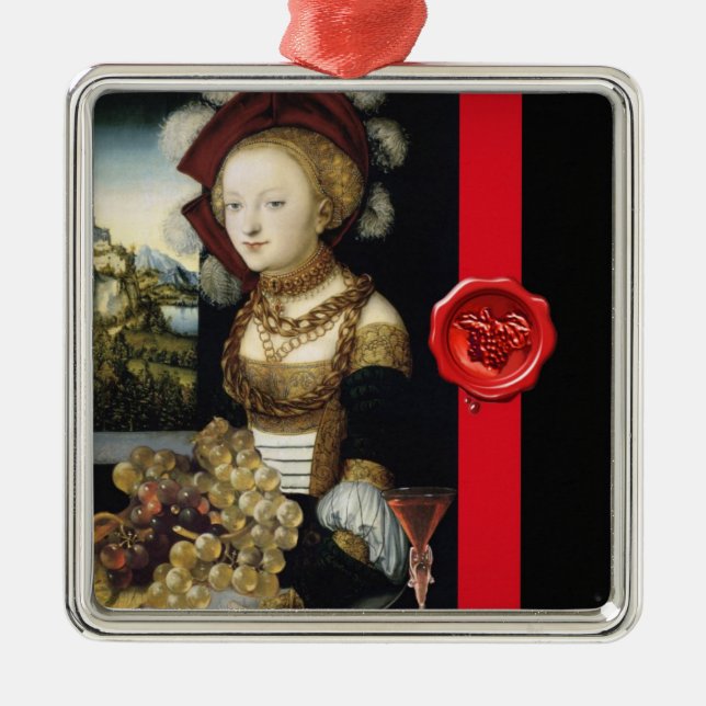 ANTIQUE VINEYARD GRAPES OCH VIN, RED VAX SEAL JULGRANSPRYDNAD METALL (Framsidan)