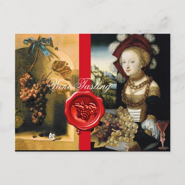 ANTIQUE VINEYARD GRAPES OCH VIN, RED VAX SEAL VYKORT (Framsida)