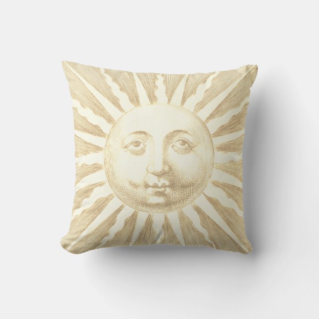 Antique Vintage Beige Guld Sol Ansikte Kudde (Framsida)