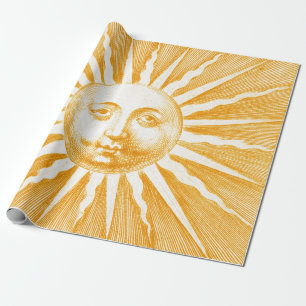 Antique Vintage Beige Orange Gult Sol Ansikte Presentpapper