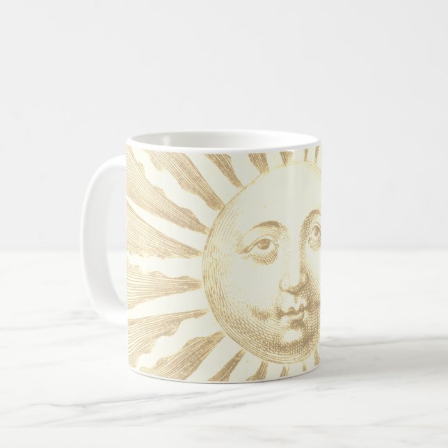 Antique Vintage Beige White Sol Ansikte Kaffemugg (Framsida vänster)