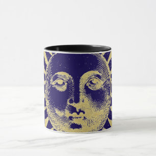Antique Vintage Guld Blue Sol Ansikte Mugg