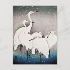 Antique Vintage japansk Woodblock Egrets i Snö Vykort