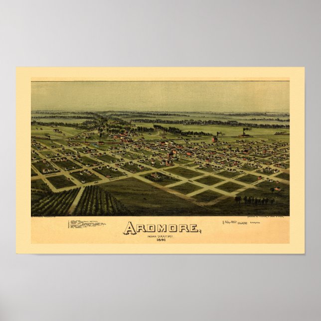 Antique Vintage Map Ardmore Oklahoma 1891  Poster (Framsidan)