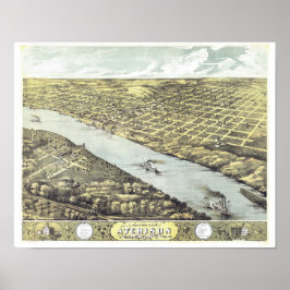 Antique Vintage Map Atchison River Kansas 1869 Poster