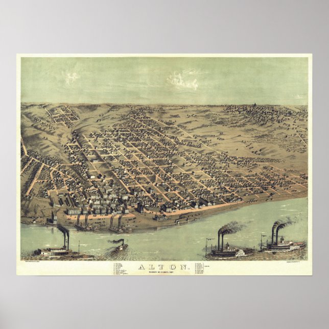 Antique Vintage Map Illinois USA 1867 Poster (Framsidan)