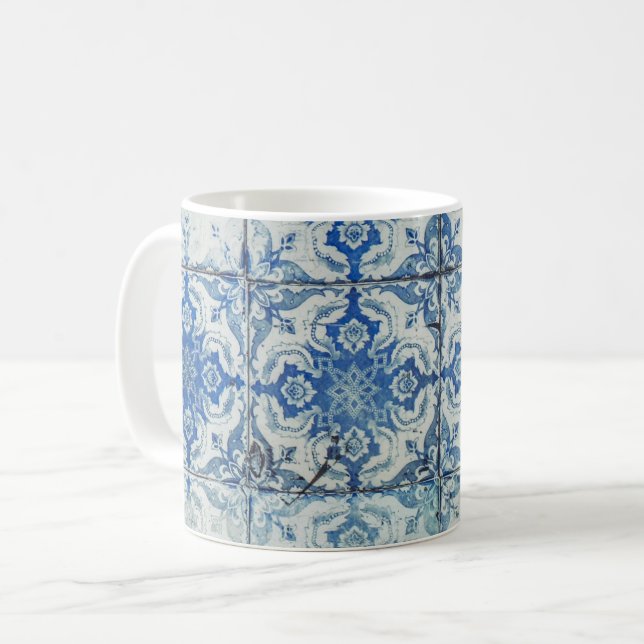 Antique Vintage Portugisiska Tiles Mönster - Azule Kaffemugg (Framsida vänster)