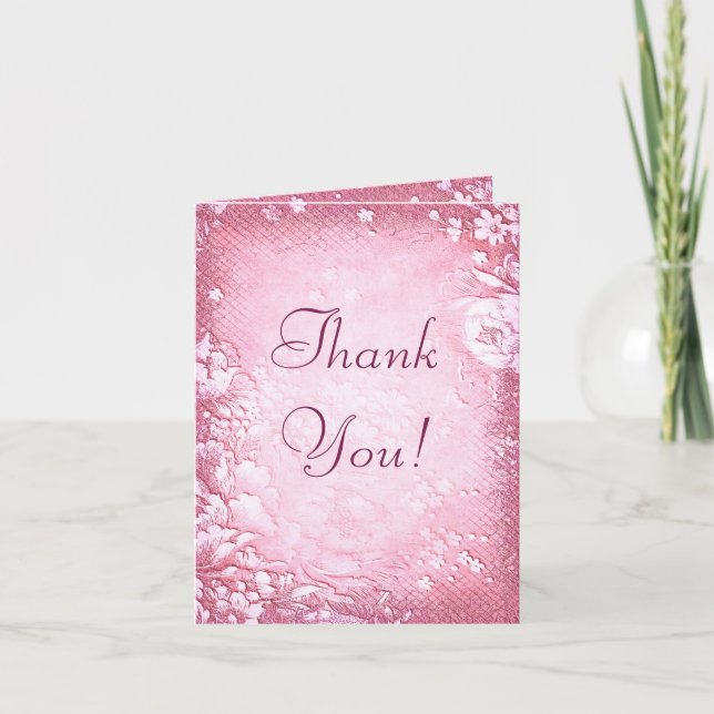 Antique Vintage Rosa Blommigt Bröllop Tack (Framsida)