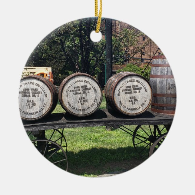 Antique Wagon with Bourbon Barrels, Buffalo Trace Julgransprydnad Keramik (Framsidan)