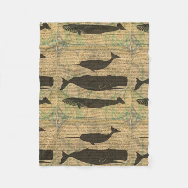 Antique Whale Nautical Sea Life Fleecefilt (Framsidan)