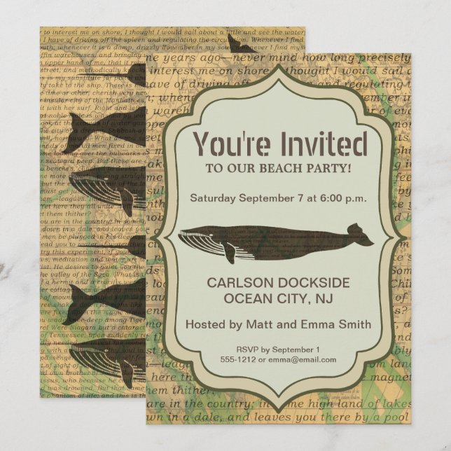 Antique Whale Nautical Sea Life Inbjudningar (Fram/baksida)