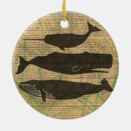 Antique Whale Nautical Sea Life Julgransprydnad Keramik