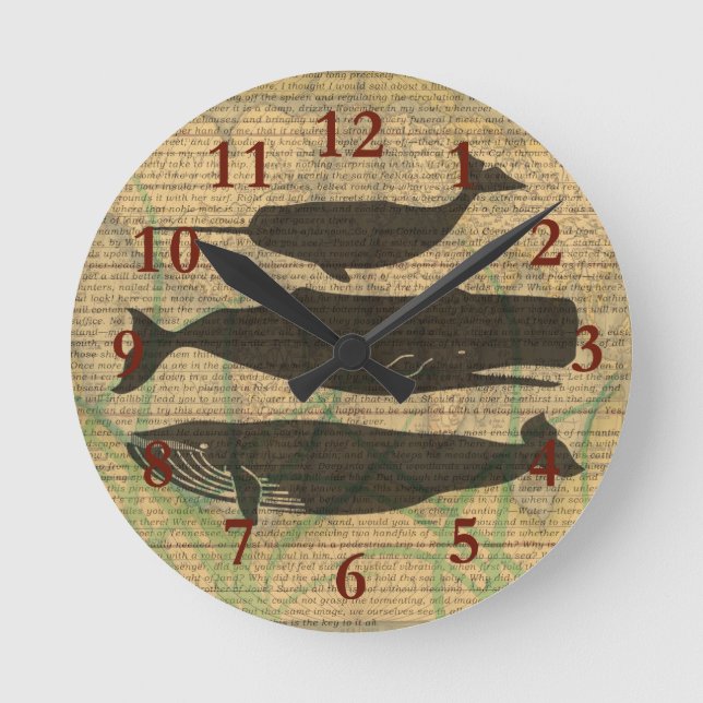 Antique Whale Nautical Sea Life Rund Klocka (Framsida)