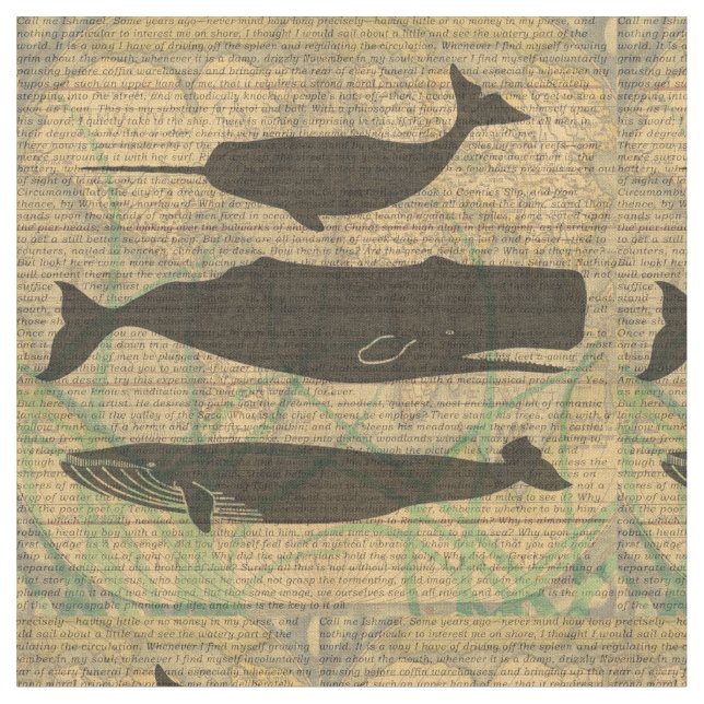 Antique Whale Nautical Sea Life Tyg (Närbild)